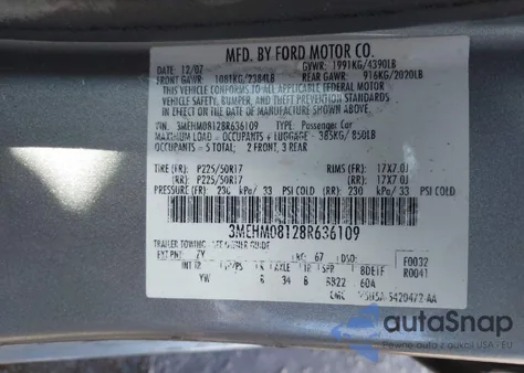 2008 Mercury Milan V6 Premier z USA, uszkodzony, nr VIN 3MEHM08128R636109